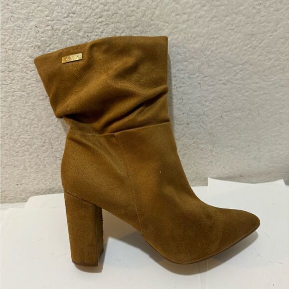 Bebe Savita Tan Dressy Block Heel Boot Shoes - Picture 5 of 12
